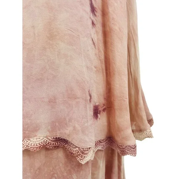 RARE Free People X New Romantics Blush Tie Dye Tiered Ruffle Hem Boho Maxi Dress - Picture 14 of 16